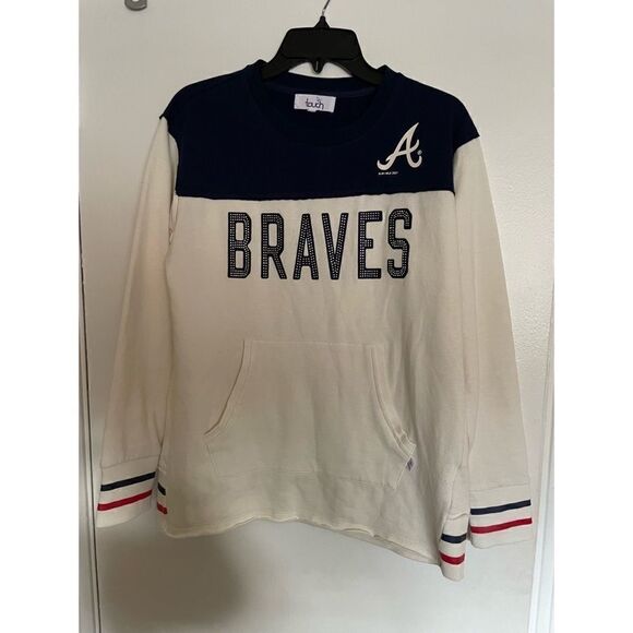 Atlanta Braves Touch Women's Free Agency Pullover Sweatshirt - Cream/Navy S - Picture 3 of 5